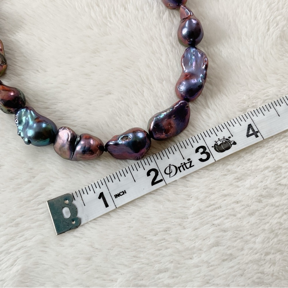 14K Gold Clasp Peacock Baroque Freshwater Pearl Necklace 18” 85g Statement - Picture 13 of 16